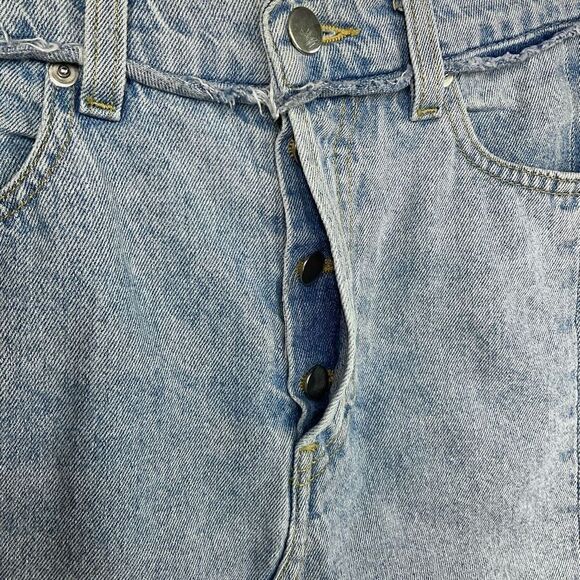 Reformation Blue Jigsaw Offset Pocket Raw Hem Denim Jean Mini Skirt 4 - Picture 2 of 7